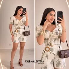 Conjunto Feminino Cropped Shorts Estampado Linho Elegante Casual Premium Verão Lançamento Qualidade Confortável