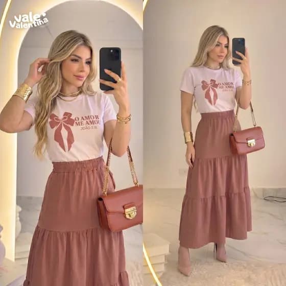 Conjunto Feminino Alfaiataria Saia Longa + Blusa Evangélico Modesto Elegante para Igreja Culto Dia e Noite