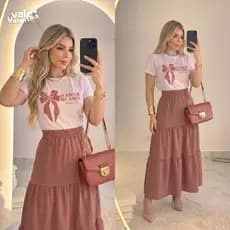 Conjunto Feminino Alfaiataria Saia Longa + Blusa Evangélico Modesto Elegante para Igreja Culto Dia e Noite