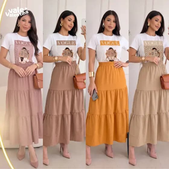 Conjunto Feminino moda Modesta Alfaiataria | Saia longa+ Blusa Algodão | Elegante, Chic, Culto e Dia a dia