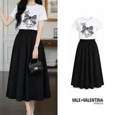 Conjunto Feminino Saia Midi T-Shirt Algodão Moda Cristã Casual Elegante Premium Confortável Lançamento Tendência