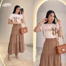 Conjunto Feminino Evangélico Alfaiataria Modesta | Saia longa+ Blusa 100% Algodão | Elegante, Chic, Culto e Dia a dia