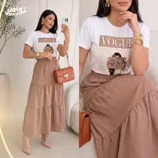 Conjunto Feminino Evangélico Alfaiataria Modesta | Saia longa+ Blusa 100% Algodão | Elegante, Chic, Culto e Dia a dia