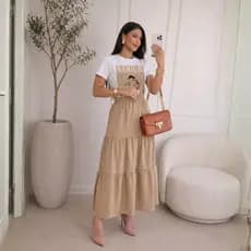 Conjunto Feminino Alfaiataria Modesta | Saia longa+ Blusa 100% Algodão | Elegante, Chic, Culto e festividade