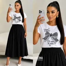 Conjunto Feminino Evangélico  | Saia mid + Blusa Algodão | Elegante, Chic, Culto e Dia a dia Jesus Igreja