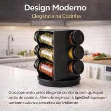 Porta Temperos Giratório 360° 6 Potes Organizador Cozinha Suporte Temperos Preto Compacto