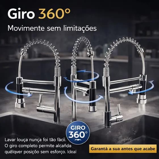 Torneira Mesa Cozinha Ducha Extensível Altura 515cm Aço Inox Resistente Design Moderno
