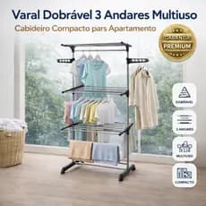 Varal Dobrável 3 Andares Multiuso Cabideiro Compacto para Apartamento Lavanderia Pequena