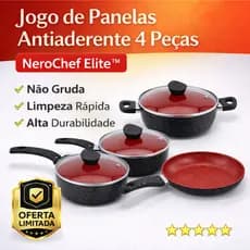 Jogo de Panelas Antiaderente 4 Peças NeroChef Elite™ – Não Gruda, Limpeza Rápida, Alta Durabilidade