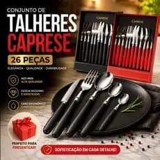 Conjunto de Talheres 26 Peças Aço Inox Premium Caprese Vermelho e Preto – Jogo Completo Cozinha