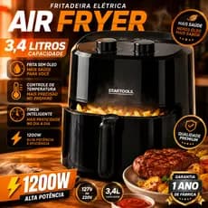 Air Fryer 3,4L 1200W Sem Óleo Fritadeira Elétrica Preta Timer Controle de Temperatura 127V 220V