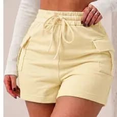 Short Cargo Feminino Moletinho Premium Cintura Alta Luxo Confortável Algodão Casual Verão