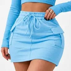 Saia Cargo Feminino Moletinho Cintura Alta Bolso Lateral Confortável Casual Verão 2027