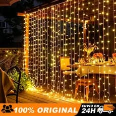 Luz Cortina LED 3x3 Amarela Intermitente Decoração Externa Romântica para Festas Casamentos e Natal