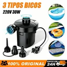 Bomba Elétrica Portátil para Inflar e Esvaziar Colchão, Boia e Piscina 3 Bicos