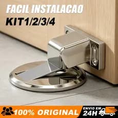 Trava Porta Magnético Adesivo Slim Inox Cromado Sem Furo