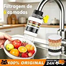 Purificador Filtro de Torneira 6 Camadas Filtragem Universal Bico Arejador Removível Lavável Cozinha Banheiro