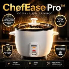 Panela de Arroz Elétrica Automática 1,3L ChefPro™ Compacta Antiaderente Fácil de Usar 220V Branca