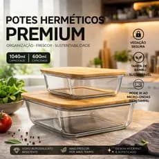 01 Pote Marmita de Vidro Hermético com Tampa bambu Pote 600 ou 1040ML Vedação antivazamento Comida