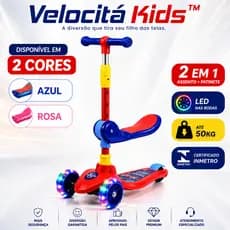 Patinete Infantil 2 Em 1 Com Assento Ajustável LED Rodas Luzes Criança Presente Brinquedo Azul Rosa