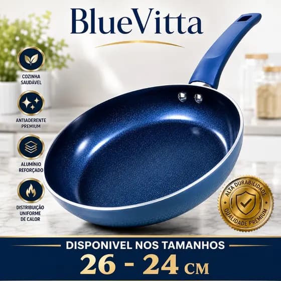 Frigideira Antiaderente Ceramica 26cm Azul Antiadherente Fogão Gás Elétrico Indução