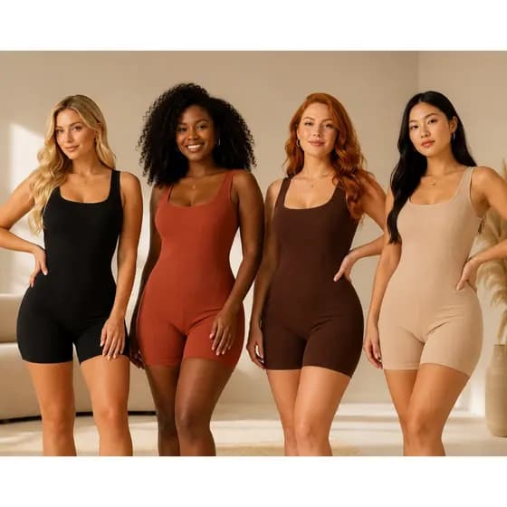 KIT 4 Macaquinho Feminino Ribana Casual Confortável Curto Ajustado