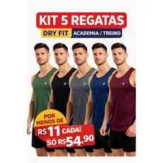 KIT 5 Regatas Masculina Dry Fit Academia Treino Fitness Sem Manga Confortavel
