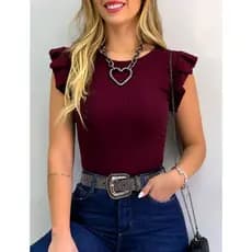 Blusa Feminina Girassol Canelado Manga Babado