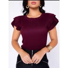 3 Babado Blusa Canelado Feminina Caimento Perfeito