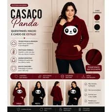 Casaco Moletom de Pelinho Estampa Pandinha Blusa Inverno Feminino Capuz Promoção