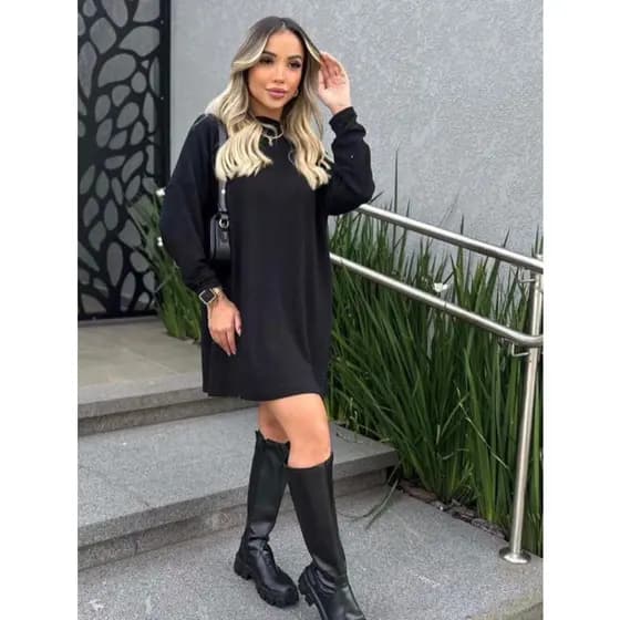 Vestido Poncho Feminino Gola Alta Manga Longa Cacharrel Lanzinha Blusão