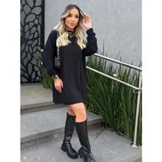 Vestido Poncho Feminino Gola Alta Manga Longa Cacharrel Lanzinha Blusão