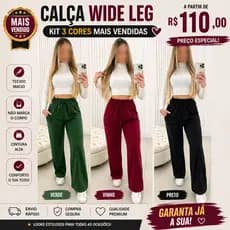 Kit 3 Calça Pantalona de Lanzinha Cintura Alta com Bolso Inverno Elegante
