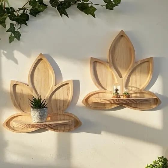 Prateleira de parede de madeira maciça, decoração de parede, suculenta, formato de lótus, Rack de armazenamento, sala de