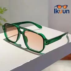 Retro duplo feixe quadrado óculos de sol das mulheres dos homens mesmo estilo rebites moda lente verde escuro Anti-refle