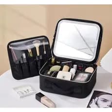 Kit Maleta Maquiagem completo Profissional Com Espelho e Luz Led e paleta de maquiagem