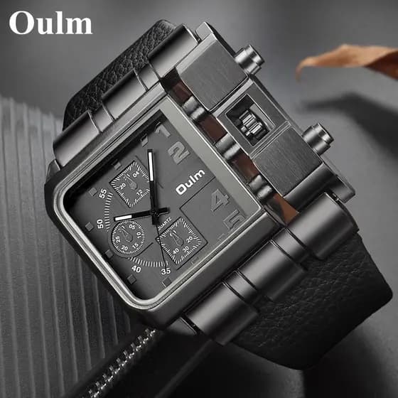 Relógio Esportivo Masculino de Quartzo, Relógio de Pulso, Relógio Masculino, Quadrado, Luxuoso, Pulseira Larga de Couro