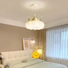 Pendente LED nuvem com coroa dourada cristais luz branca suave para quarto infantil menina decoração de dormir