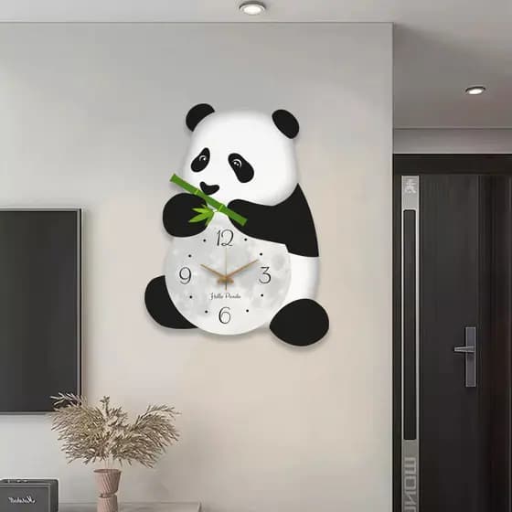 Panda comendo relógio de parede de bambu convidado restaurante quarto relógio pendurado na parede casa decoração moderna