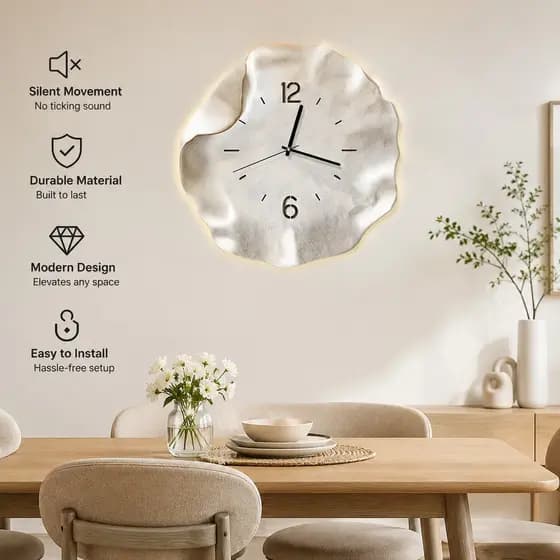 Venda quente estilo creme simples e moderno textura pintura relógio pendurado na parede criativo mudo relógio de parede
