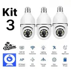 KIT3 WIFI Câmera De Segurança KIT Lâmpada Sem Fio full HD IP 360 ° Com Microfone