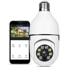 KIT 1/2/3 : 360 ° Câmera Giratória Sem Fio IP Wi-Fi Com Suporte Para Luminária , Zoom PTZ , Full HD , Visão Noturna , Se