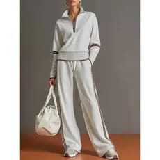 Calças de manga comprida de cor contrastante de cor sólida terno esportivo Casual, tecido respirável, caminhada, roupa e