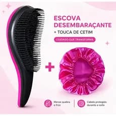 Kit 1 Escova Mágica + 1 Touca de Cetim Cuidados com o Cabelo