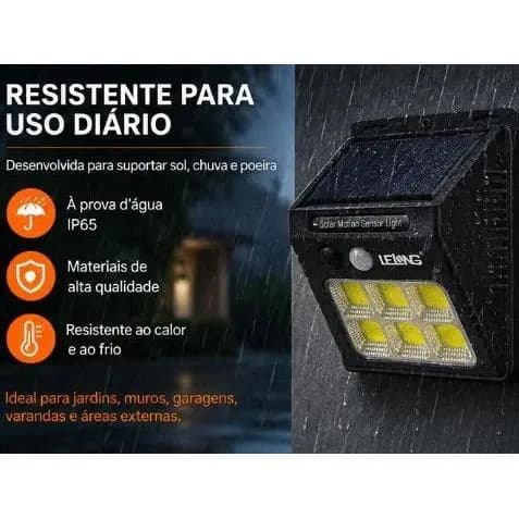Luminária Solar LED LE-2233 com Sensor de Movimento 6 COB Recarregável 1600mAh Resistente à Água