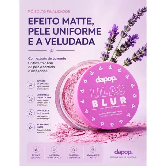 Pó Lilac Blur Dapop – Pó Solto com Efeito Blur, Controle de Oleosidade e Alta Fixação