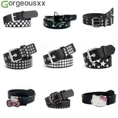 Cinto Punk Moderno com Rebites Quadrados para Homens e Mulheres, Acessório para Calças com Fivela de Estrela Oca Y2K