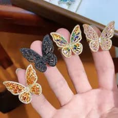 Anel de Noivado Borboleta DION1UE, Anel de Sonho Estilo Floresta, Design Aberto Banhado a Prata Brilhante JGKI