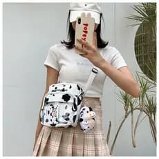 [Crazy Bag] Bolsa Casual com Estampa de Vaca, Bolsa de Ombro, Bolsa Transversal, Bolsa Casual 0S1P