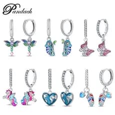 Brincos pendentes femininos em prata 925, brincos coloridos de borboleta camaleão, joias elegantes para festas B1JZ